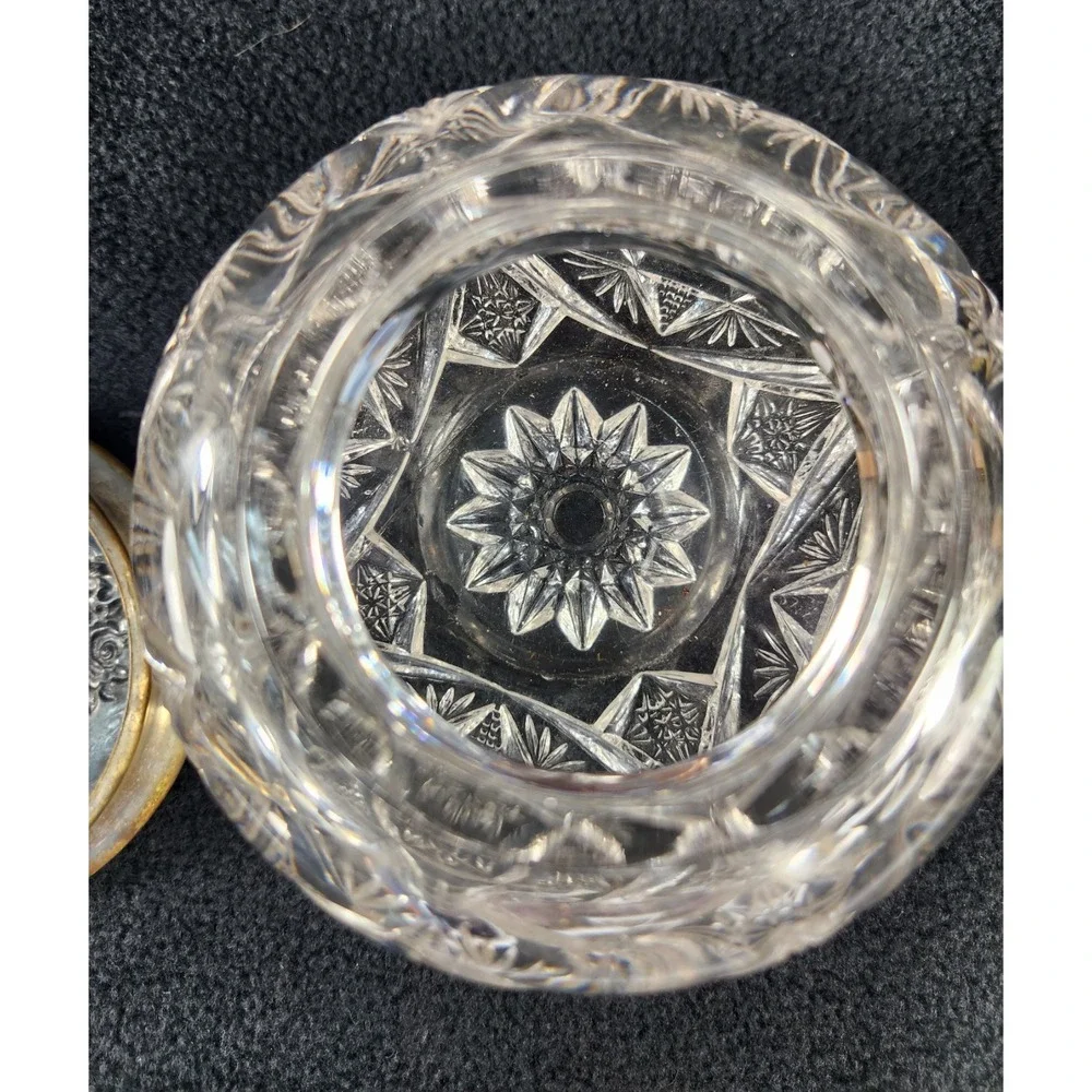 Antique Victorian Silver Crystal Hair Receiver Jar Vanity 1915 ABP